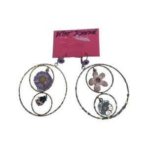 Betsey Johnson Spring Ahead Flower Ladybug Crystal Mismatch Hoop Earrings